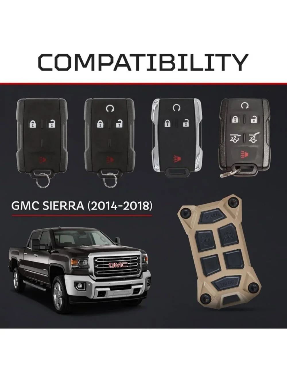 Replacement Key Fob Case for Chevy Silverado, GMC Sierra, Tahoe, Yukon - Tan